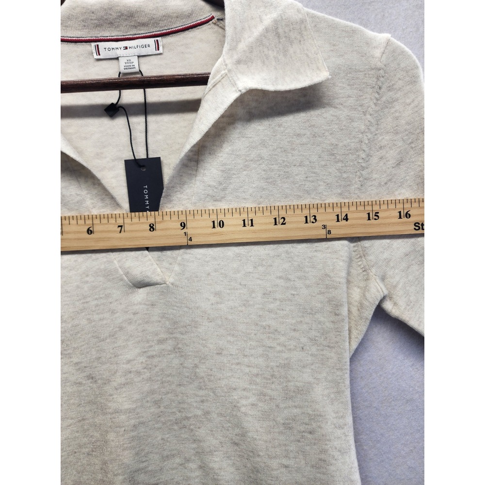 Tommy Hilfiger Heather Beige Collared V-Neck Long Sleeve Sweater Midi Dress XS - Picture 10 of 12